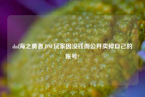 dnf海之勇者,DNF玩家因没钱而公开卖掉自己的账号?