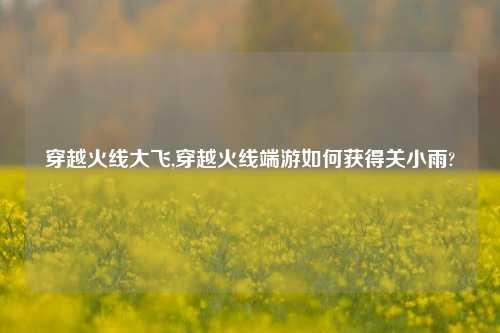 穿越火线大飞,穿越火线端游如何获得关小雨?