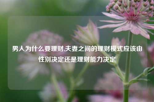 男人为什么要理财,夫妻之间的理财模式应该由性别决定还是理财能力决定